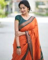 MF 1580 Orange Plain Designer Soft Lichi Silk Sarees Wholesale Market In Surat